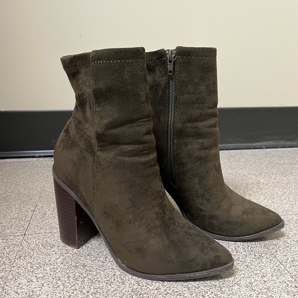 Lulu’s Essex Olive Suede Mid-Calf Booties